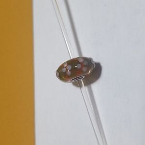 Authentic Trollbeads OOAK Glass Beads Orange + Green Flowers